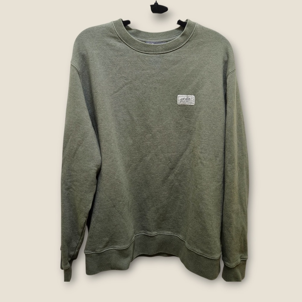 Eddie Bauer‎ Mens Crew Neck Olive Green Logo Patch Sweatshirt L/G